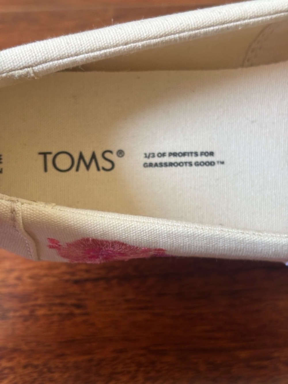 TOMS Cream Canvas Platform Slip-Ons with Pink Floral Embroidery - Picture 8 of 12